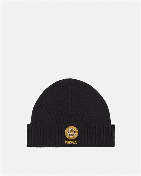 Shop Versace Medusa Logo Knit Beanie 